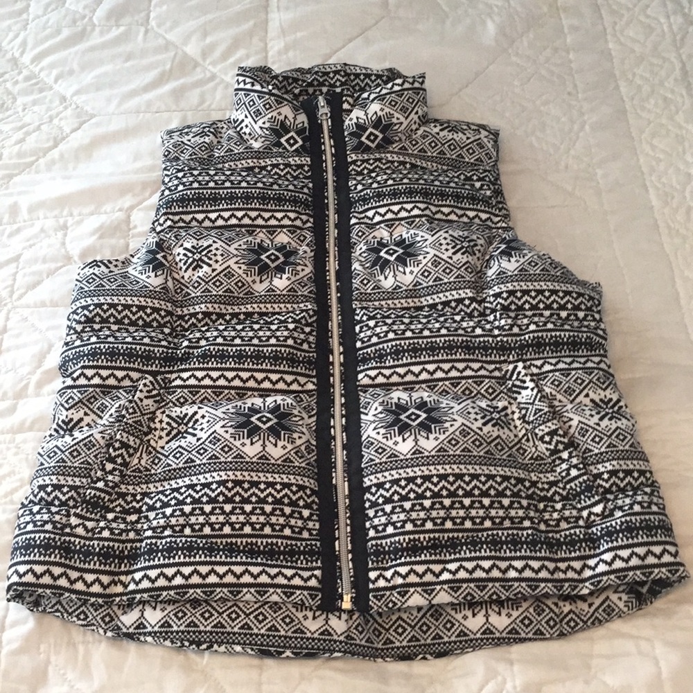 Lands’ End black and white fairisle down vest